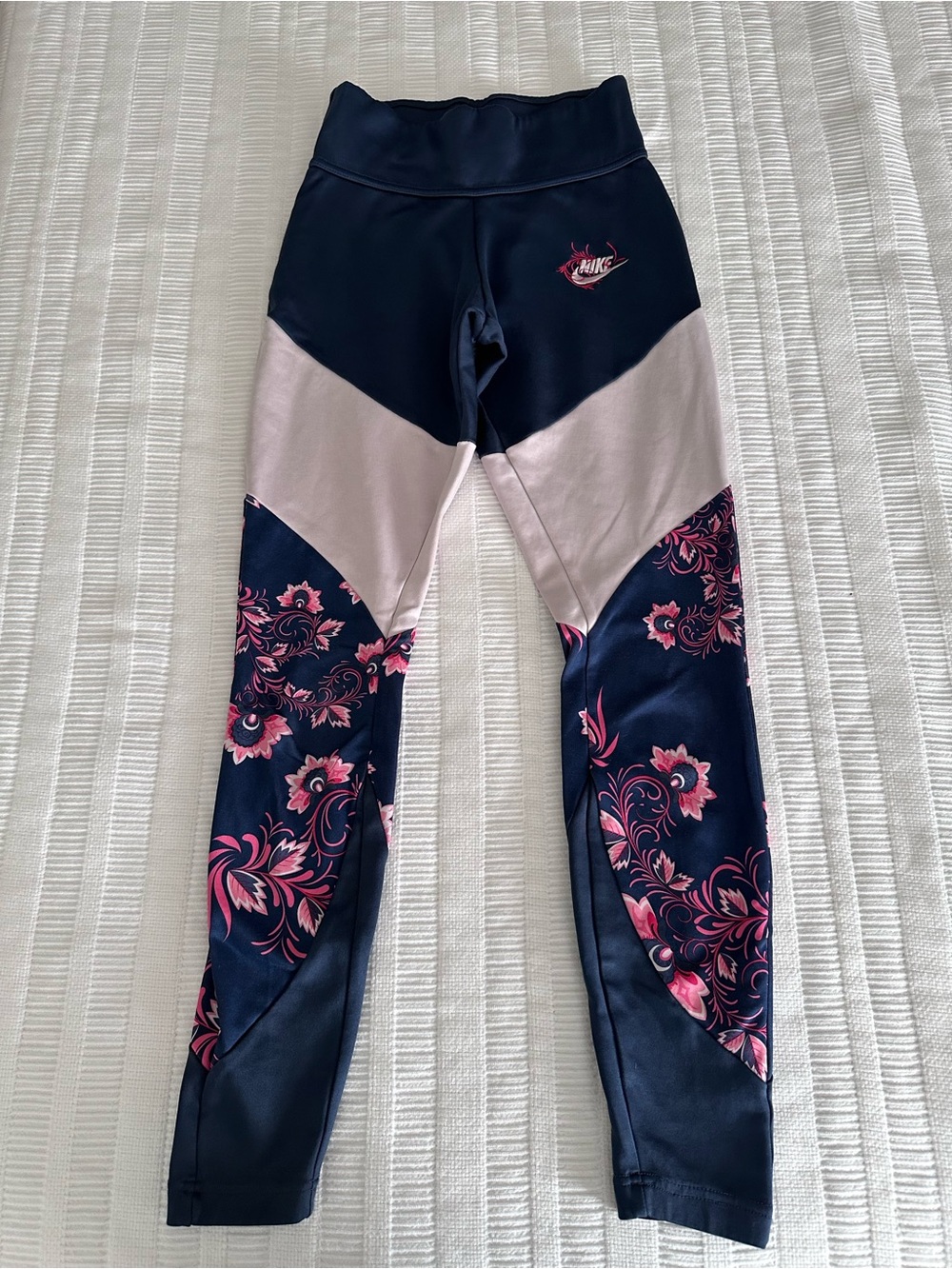 Nike Navy Leggings with Pink Floral Panels